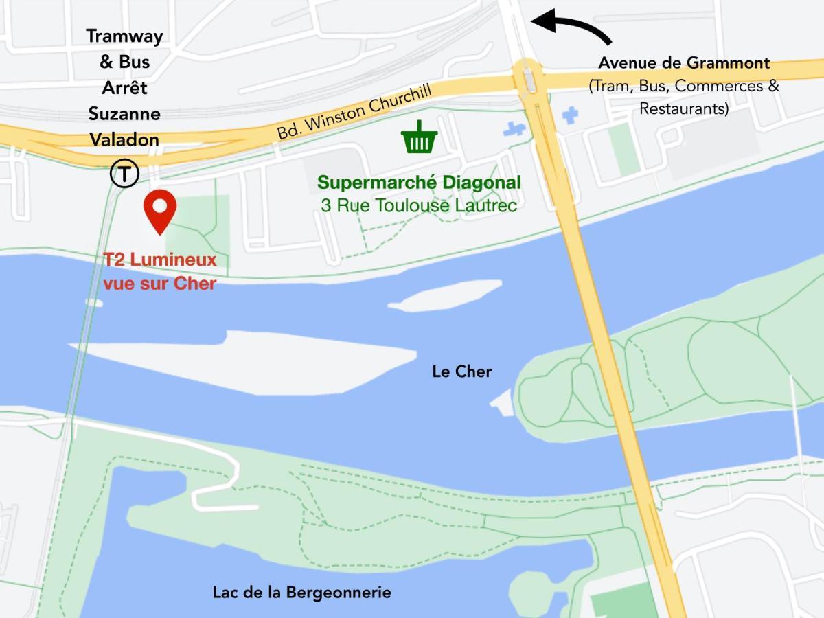 T2 Lumineux Vue Sur Cher, 8Mn Gare & Centre تور المظهر الخارجي الصورة